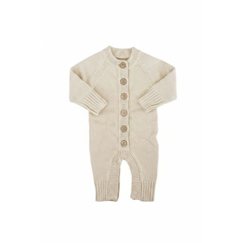 Knit Sweater Button Romper in Sand | Caden Lane