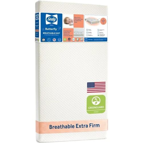 Sealy Baby Infant & Toddler Crib Mattress - Butterfly Knit Premium Foam, Waterproof and Breathable, Non Toxic Washable Zip Off Cover, GREENGUARD Gold Certified, Made in USA, 52x28