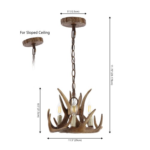 JONATHAN Y Draper 11.5" Adjustable Resin Antler 3-Light LED Chandelier, Brown