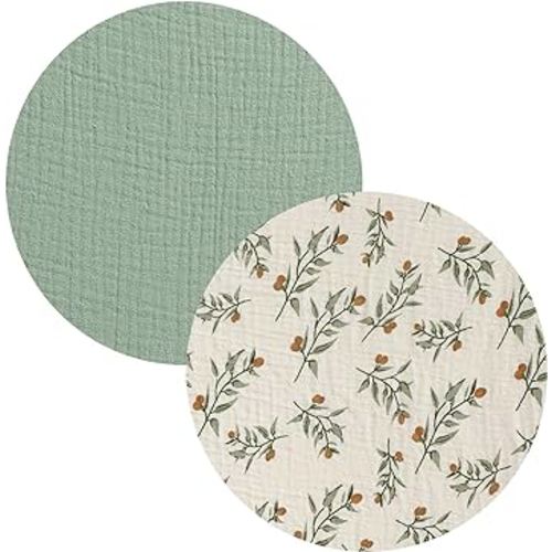 Muslin Bassinet Sheet Compatible with Fisher-Price On-The-Go Baby Dome, 2 Pack Cotton Stylish Boho Fitted Bassinet Sheets Super Soft for Baby Roman Green & Botanical Leaf