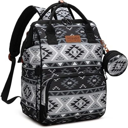 Wrangler Aztec Backpack Multifunction Baby Travel Bag with Changing Pad, Stroller Straps and Pacifier Case WG2204-91103BK