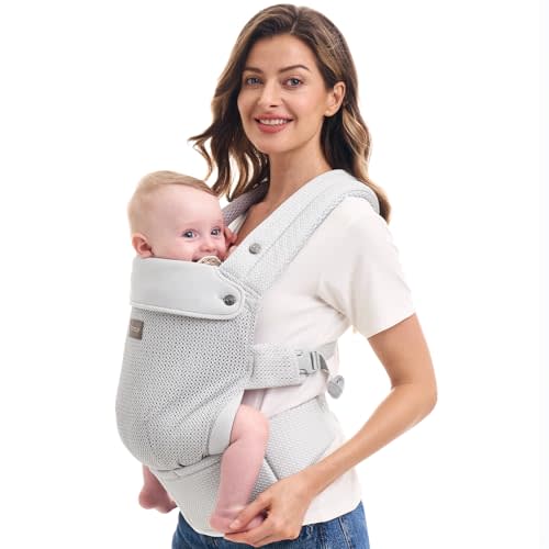 Momcozy Breathable Baby Carrier, Ergonomic and Lightweight Infant Carrier for 7-45lbs with Enhanced Lumbar Support, All Day Comfort for Hands-Free Parenting, Air Mesh-Silver Grey