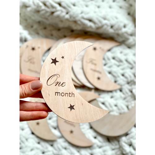 Moon Baby Milestone Cards: Birch Wood, Celestial Gift (Set of 12)