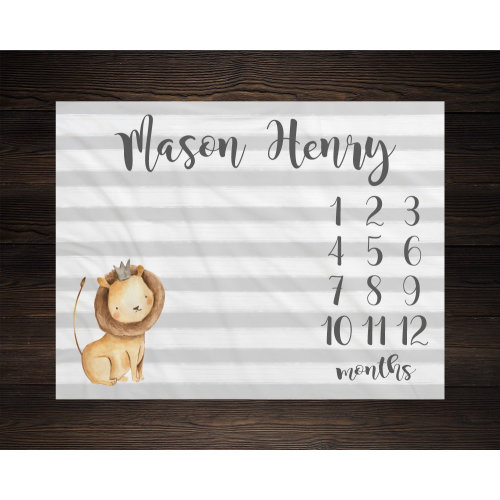 Lion Milestone Blanket Month Blanket Baby Watch Me Grow Growth Tracker Safari Blanket Baby Shower Personalize Baby Blanket Newborn Gift