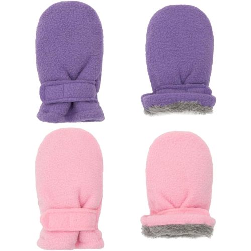 Toddler Baby Boy Girls Winter Warm Mittens - Kids Easy-On Sherpa Fleece Lined Snow Infant Gloves 2 Pairs