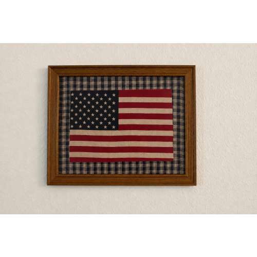 Framed Vintage Tea Stained American Flag, Americana Decor