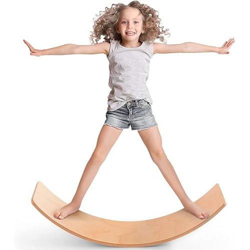 Balance Board Kids, [Natural Wood] Wobble Board for Kids Toddlers, Open Ended Montessori Waldorf Learning Toy, Gifts for 3 4 5 6 7 8 Year Old Boys Girls Kids Birthday & Christmas Stocking Stuffers
