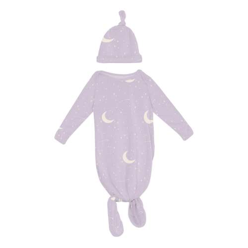 Print Knotted Layette Gown &amp; Hat Set in Thistle Starry Sky &amp; Moon