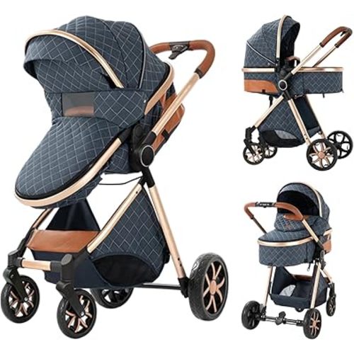 Baby Stroller Baby Prams Pushchair 2 in 1, Foldable, Portable, Comfortable, for Infant Toddler Aged 0-36 Months (Blue)