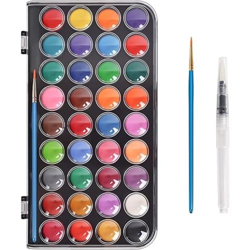 Watercolor Paint, 36 Colors Washable Watercolor Paint Set with a Brush a Refillable Water Brush Pen and Palette, Non-toxic Water Color Paints Sets for Adults Artist Beginner