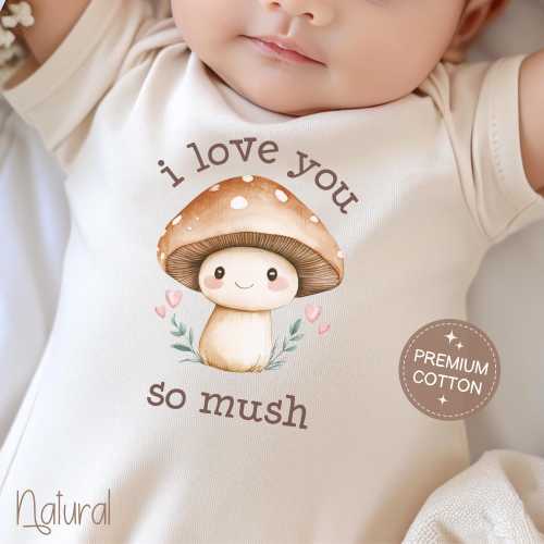 Mushroom Baby Onesie® I Love You So Mush Baby Bodysuit Cottagecore Baby Shower Mushroom Newborn Infant Outfit Gender Neutral Natural Onesie®