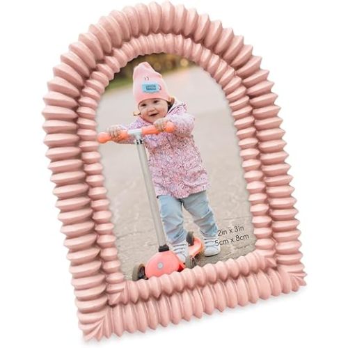 Isaac Jacobs 2x3 Matte Blush Double Bead Arch Photo Frame with Black Fabric Easel, Tabletop, Wall-Mountable, Shelf and Desk, Decorative Art Design, Home Décor (2x3, Matte Blush)