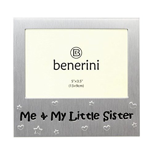 benerini ' Me and My Little Sister ' - Photo Picture Frame Gift - 5X 3.5 - Aluminium Silver Colour Gift for Her