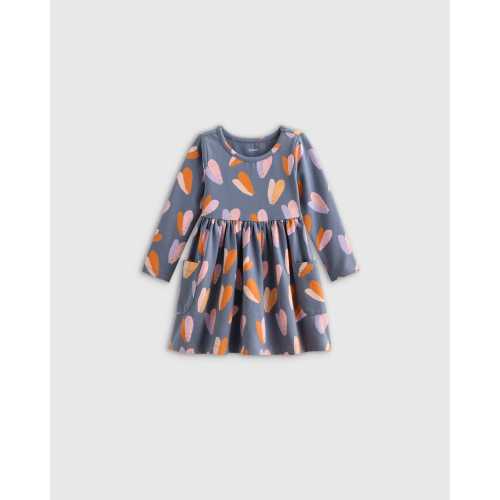 Organic Cotton Long Sleeve Fit and Flare Pocket Dress - Baby Girl in Multi Hearts