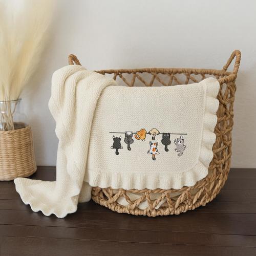 Cat Swaddle Blanket, Funny Cat Lover Baby Blanket, Cute Cats Baby Swaddle, Natural Cotton Baby Blanket, Space Cat Embroidery Baby Gift