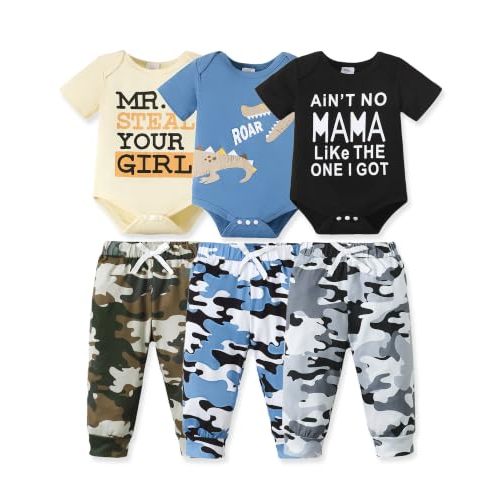 NZRVAWS Newborn Baby Boy Clothes Infant Boy Outfits Romper Pants Set 6 Pcs 0 3 6 9 12 Months