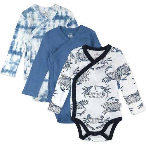 HonestBaby unisex-baby 3-pack Long Sleeve Side-snap Kimono Bodysuits Organic Cotton for Infant Baby Boys, Girls, Unisex