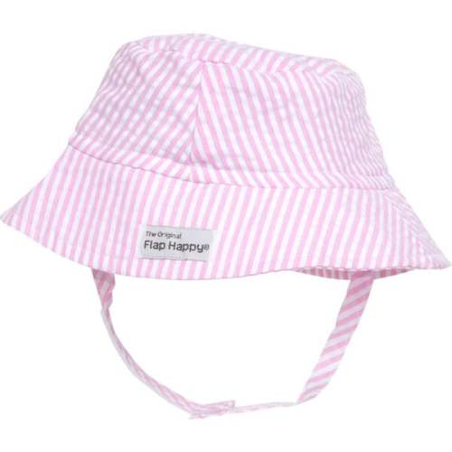 UPF 50+ Bucket Hat, Pink Stripe Seersucker - Flap Happy | Maisonette