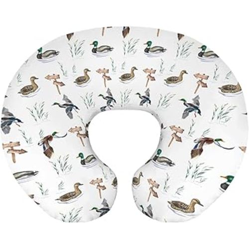 Baby Boy Girl Nursing Pillow Cover Mallard Duck Hunter, Watercolor Flying Wild Animal Hunting Reed Breastfeeding Pillowcase, Bottle Feeding Pillow Slipcover Cover Only