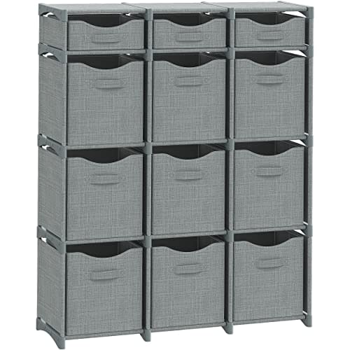 Cube Storage Organizer with Storage Bins Included - The Perfect Closet Organizers and Storage Solution. Includes 12 Storage Cubes, Great For Toy Storage, Closet Storage, Clothes Storage (Grey)