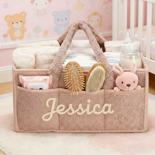 Personalized Sherpa Baby Caddy Organizer, Custom Name Embroidered Diaper Caddy, Boucle Nursery Storage Bag, Baby Shower Gift, New Mom Gift