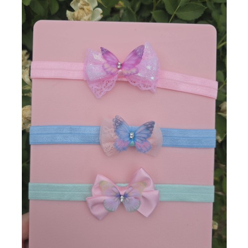 Baby Butterfly Bow Headbands, Stretchy Nylon Infant Hair Accessories, Pink Baby Bows