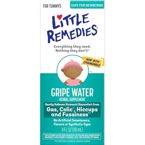 Remedies Gripe Water with Chamomile, Baby Gas Relief, 4 Fl Oz | Herbal Supplement with Chamomile, Relieves Gas, Colic & Hiccups, Safe for Newborns, No Alcohol or Artificial Dyes