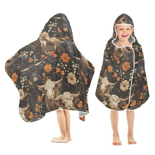 joogoo Highland Cows Flower Kids Hooded Beach Towel Baby Bath Towel 23.5"x50"