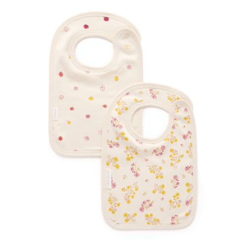 White Raspberry Floral 2 Pack Bib - Baby Feeding - Purebaby - Purebaby