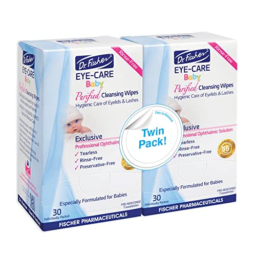 Dr. Fischer Premium Baby Eyelid Wipes, 60 Count, Pre-moistened, Hypoallergenic, Non-Irritating, Rinse Free, Pediatrician Recommended