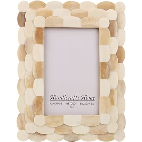 Handicrafts Home Indigo Picture Frames-Shades of Blue Bone Inlay-Mosaic Style Photo Frames (4x6 Inch, Natural)