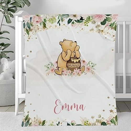 Personalized Pooh Bear Blanket, Classic Winnie Blankets, Customized Baby Blankets for Girls Boy, Bear Throw Blanket, Pooh for Baby, Gift Birthday Christmas for Little Ones, Nursery Décor-18