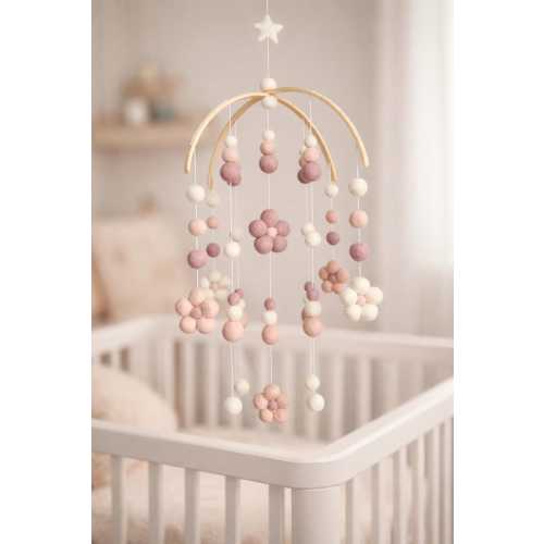 Blush Daisy Baby Mobile: Felt Ball Floral Nursery Decor, newborn gift