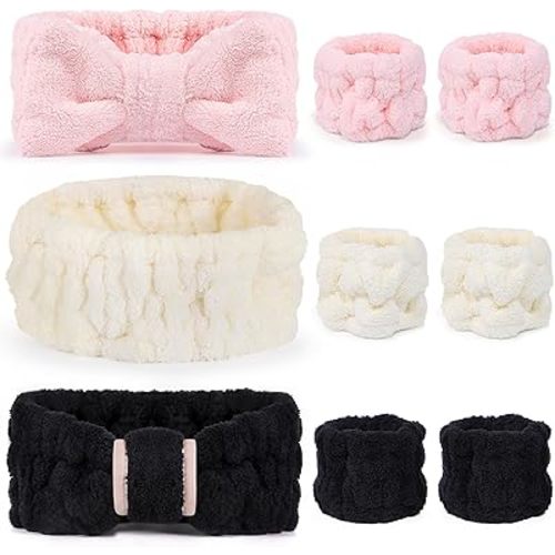 DiyJibb 9 Pcs Spa Headband for Washing Face,Skincare Headband and Wristband Set,Women Teen Girls Facial Hairbands for Washing Face, Makeup, Sports, Yoga (pink+apricot+black)