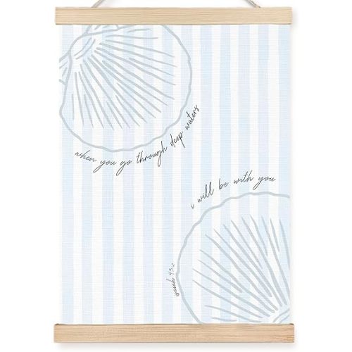 FDHSPAAM Seashell Coastal Christian Wall Art Decor, Beach Room Decor Aesthetic, Light Blue Isaiah 43:2 Scripture Bible Verse Wall Art Posters for Home Bedroom Living Room, 12x16 Inch