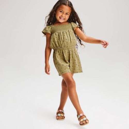 Toddler Girls' Floral Romper - Cat & Jack™ Olive 18M