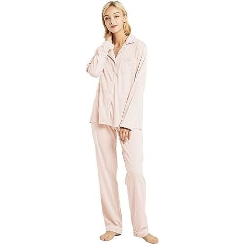100% Cotton Pajama Sets for Women 2 Piece Long Sleeve Button Down Pjs Soft Comfy Ladies Sleepwear Lounge Sets S-XL