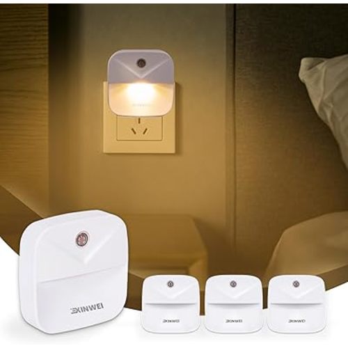 Night Lights Plug into Wall, Automatic LED Night Light with Dusk to Dawn Sensor, Modern V-Groove Design Square Night Lite for Hallway, 0.4W Plug-in Night Lights, 4-Pack (Warm Light)