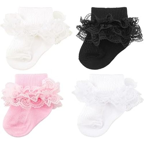 AQOKKA Baby Girls Socks Eyelet Ruffle Frilly Lace Summer Thin Dress Socks for Newborn Infant Toddler Kids