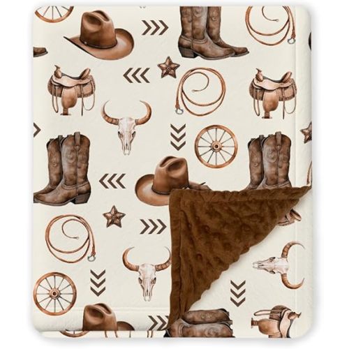 Western Baby Blanket, Cowboy Minky Blankets for Boys Girls, Nursery Room Decor, Soft Warm Lightweight Nursery Bed Blanket for Newborn Toddlers Son Daughter (06)