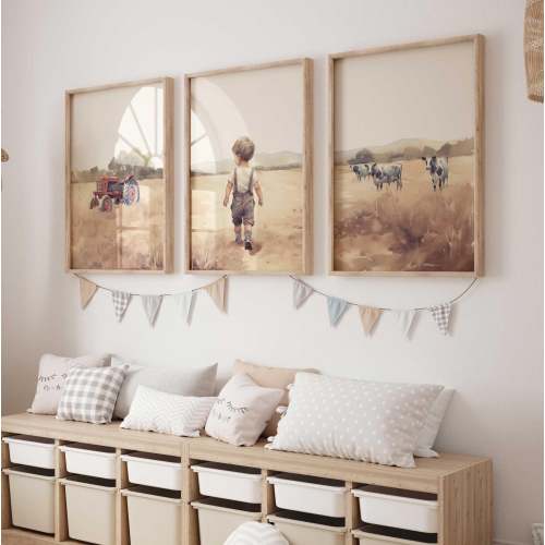 Little Boy on a Farm Print, Farmer Boy Nursery, Countryside Nursery Art, Farmhouse Boys Room Decor, Countryside Print,PRINTABLE Boy Wall Art