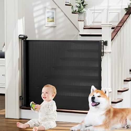PRObebi Retractable Baby Gates for Stairs & Doorways, Dog Gate 0-54" W × 34" H, Black