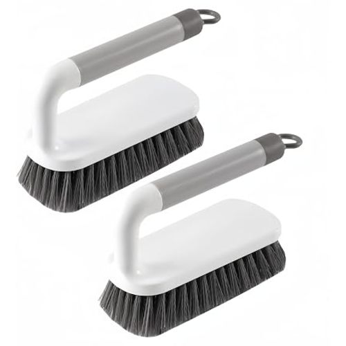 Scrub Brush, Scrubbing Cleaning Brushes, Heavy Duty Cleaning Brushes with Handle, for Shower, Bathroom, Carpet, Kitchen and Bathtub Scrubber, 2 Pack (Grey)
