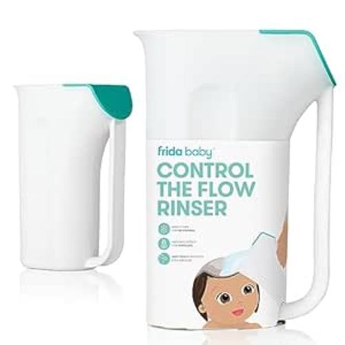 Frida Baby Control The Flow Bath Rinse Cup, Tear Free Rinser to Wash Hair and Body with Easy Grip Handle and Removable Rain Shower, Made in USA