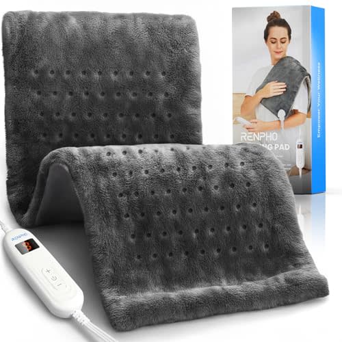 RENPHO Heating Pad for Back Pain & Period Cramps, FSA Eligible & HSA Store, Mothers Day Gifts & Birthday Gifts for Women Men,12" x24‘’ Electric Heat Pad for Neck and Shoulder, ETL Certified, Gray
