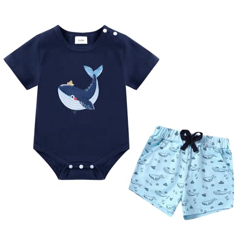 Baby Boy Clothes Newborn Summer Short Sleeve Cotton Crew Neck Button Crotch Romper Short Set Infant Boy Clothes