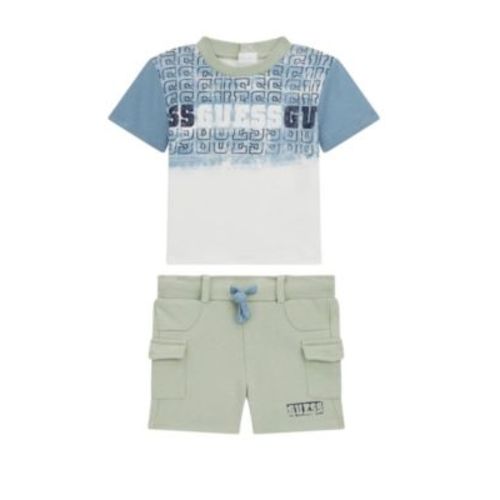 Baby Boy 2-Piece Short Sleeve Gradient Logo T-Shirt and Cargo Short