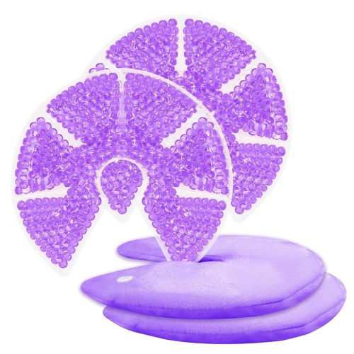 Hot/Cold Breast Gel Bead Ice Packs Breast Cooling/Heat Pads Relief for Breastfeeding, Nursing Pain, Mastitis, Engorgement, Swelling, Plugged Ducts | Boost Milk Let-Down & Production,2 Pack (Purple)