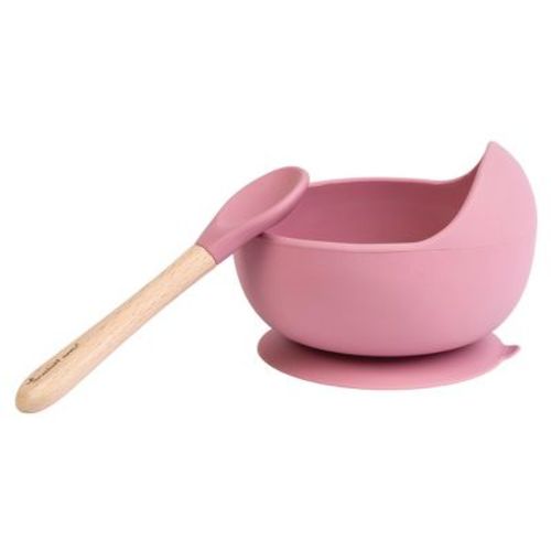 SARO "Nordic Wave" Silicone Baby Feeding Set - Blossom: Suction Bowl & Wooden Spoon for Toddler Self-Feeding