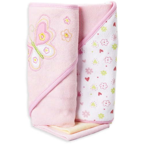 Spasilk Baby Hooded Towels and Washcloths Set for Newborns Pink Butterfly